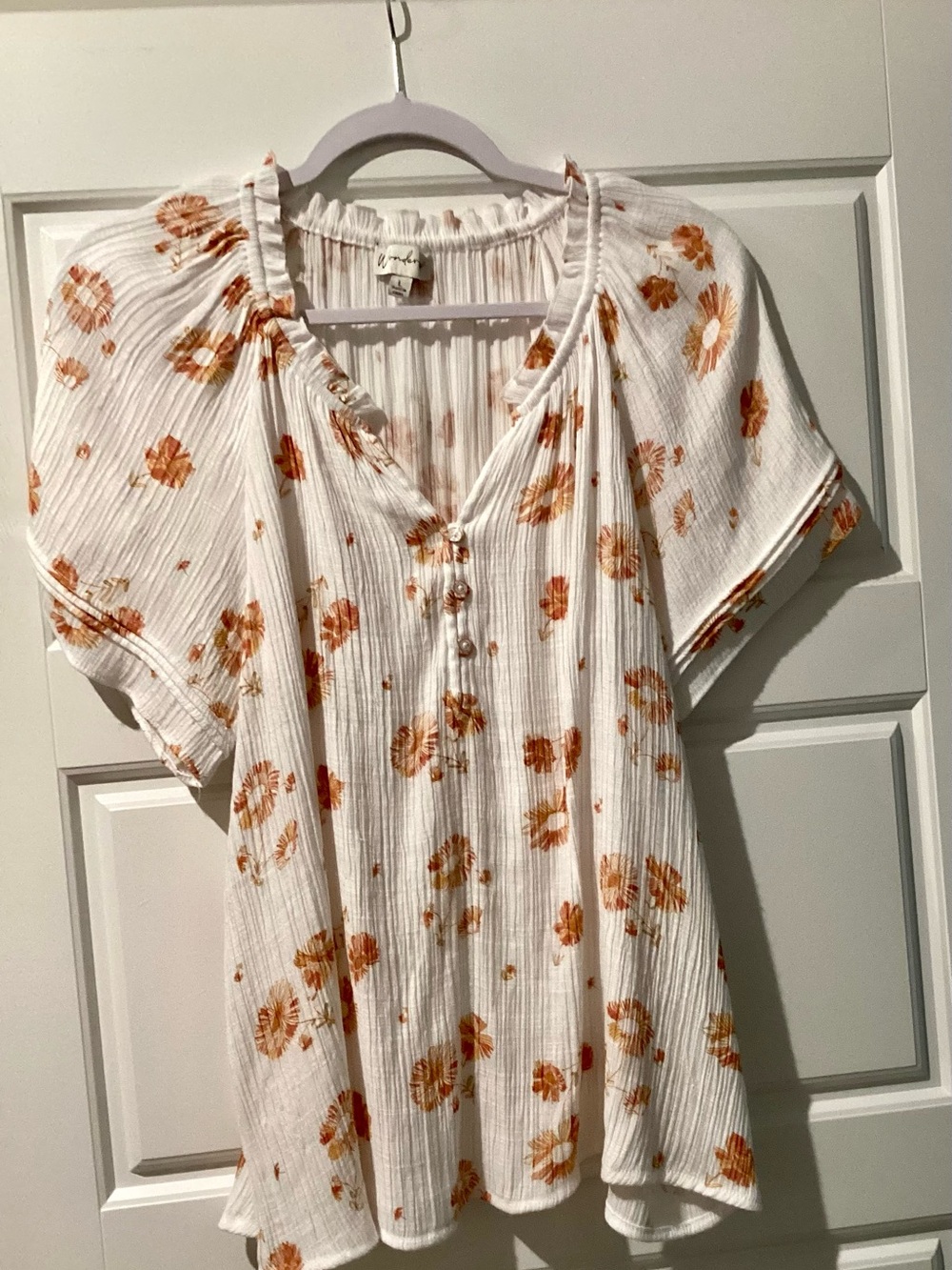 Wonderly White Top with Orange Floral Print